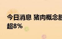 今日消息 猪肉概念股持续走低，巨星农牧跌超8%