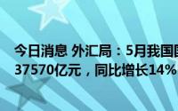 今日消息 外汇局：5月我国国际货物和服务贸易进出口规模37570亿元，同比增长14%