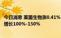 今日消息 莱茵生物涨0.41%，公司称预计上半年净利润同比增长100%-150%