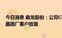 今日消息 鼎龙股份：公司CMP抛光垫产品已在国内各主流晶圆厂客户放量