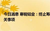 今日消息 寒锐钴业：终止筹划发行H股股票并在香港上市相关事项