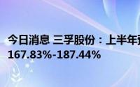 今日消息 三孚股份：上半年预盈3.96亿至4.25亿元，同比增167.83%-187.44%