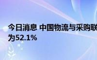 今日消息 中国物流与采购联合会：6月中国物流业景气指数为52.1%