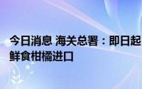 今日消息 海关总署：即日起，允许符合相关要求的津巴布韦鲜食柑橘进口