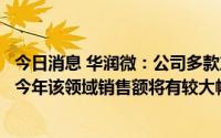 今日消息 华润微：公司多款产品应用于汽车电子领域，预计今年该领域销售额将有较大幅度增长