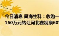 今日消息 昊海生科：收购一年多整合效果较难达预期，拟4160万元转让河北鑫视康60%股权