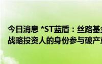 今日消息 *ST蓝盾：丝路基金及/或其指定方有意向以重整战略投资人的身份参与破产重整，与公司签订投资意向协议