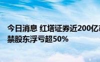 今日消息 红塔证券近200亿市值限售股将上市，世纪华通解禁股东浮亏超50%