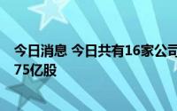 今日消息 今日共有16家公司限售股解禁，合计解禁量为26.75亿股