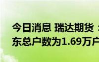 今日消息 瑞达期货：截至6月30日，公司股东总户数为1.69万户