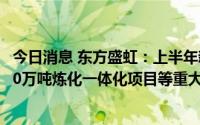 今日消息 东方盛虹：上半年新增借款197.71亿元，用于1600万吨炼化一体化项目等重大项目建设