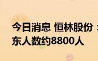 今日消息 恒林股份：截止6月30日，公司股东人数约8800人