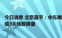 今日消息 北京昌平：中东路121号院升为高风险区，局地连续3天核酸筛查