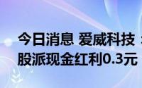 今日消息 爱威科技：拟于7月18日除权，每股派现金红利0.3元