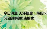 今日消息 天泽信息：持股5%以上股东中住集团所持2789.65万股将被司法拍卖