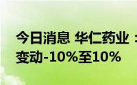 今日消息 华仁药业：预计上半年净利润同比变动-10%至10%