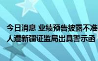 今日消息 业绩预告披露不准确不及时，新赛股份及相关责任人遭新疆证监局出具警示函