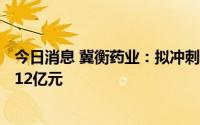 今日消息 冀衡药业：拟冲刺深交所主板IPO上市，预计募资12亿元