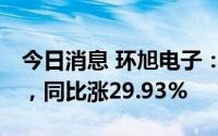 今日消息 环旭电子：上半年营收289.41亿元，同比涨29.93%