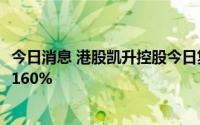 今日消息 港股凯升控股今日复牌，开盘急速拉升，一度涨超160%