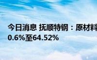 今日消息 抚顺特钢：原材料大涨，上半年净利润同比预降50.6%至64.52%