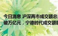 今日消息 沪深两市成交额总计10296亿元，连续12个交易日破万亿元，宁德时代成交额居首