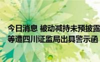 今日消息 被动减持未预披露触及违规，*ST蓝盾及控股股东等遭四川证监局出具警示函