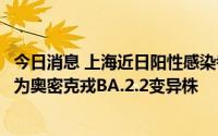 今日消息 上海近日阳性感染者均与KTV、酒吧关联，病毒均为奥密克戎BA.2.2变异株