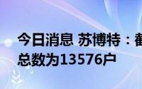 今日消息 苏博特：截至6月30日，公司股东总数为13576户