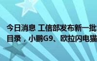 今日消息 工信部发布新一批免征车辆购置税新能源汽车车型目录，小鹏G9、欧拉闪电猫在列