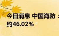 今日消息 中国海防：上半年净利润同比预减约46.02%