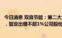 今日消息 双良节能：第二大股东拟参与转融通证券出借业务，暂定出借不超1%公司股份