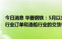 今日消息 华菱钢铁：5月以来，前期受疫情影响较大的汽车行业订单和造船行业的交货等已基本恢复