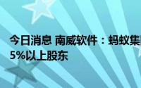 今日消息 南威软件：蚂蚁集团旗下上海云鑫不再是公司持股5%以上股东