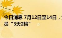 今日消息 7月12日至14日，黄浦、徐汇、长宁等区将开展全员“3天2检”