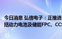 今日消息 弘信电子：正推进与新能源多家客户合作，产品包括动力电池及储能FPC、CCS模组等