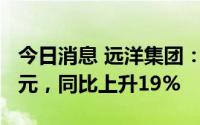 今日消息 远洋集团：6月协议销售额约137亿元，同比上升19%