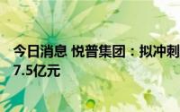 今日消息 悦普集团：拟冲刺上交所主板IPO上市，预计募资7.5亿元