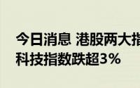 今日消息 港股两大指数跌幅持续扩大，恒生科技指数跌超3%