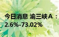 今日消息 渝三峡Ａ：上半年净利润同比预增62.6%-73.02%