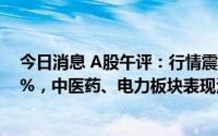 今日消息 A股午评：行情震荡走低，创业板指、深指跌超2%，中医药、电力板块表现活跃