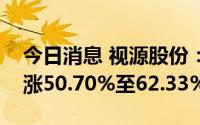 今日消息 视源股份：预计上半年净利润同比涨50.70%至62.33%