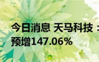 今日消息 天马科技：上半年归母净利润同比预增147.06%