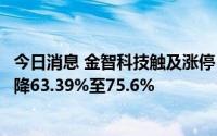 今日消息 金智科技触及涨停，公司预计上半年净利润同期下降63.39%至75.6%