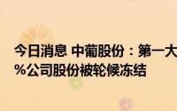 今日消息 中葡股份：第一大股东一致行动人所持全部10.45%公司股份被轮候冻结