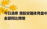 今日消息 港股安踏体育盘中一度涨近5%，公司上半年零售金额同比预增