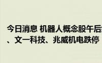 今日消息 机器人概念股午后继续走低，巨轮智能、振邦智能、文一科技、兆威机电跌停