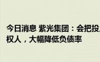 今日消息 紫光集团：会把投入的大量股权出资款用于归还债权人，大幅降低负债率