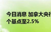 今日消息 加拿大央行宣布基准利率提高100个基点至2.5%