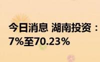 今日消息 湖南投资：上半年净利润同比预减57%至70.23%